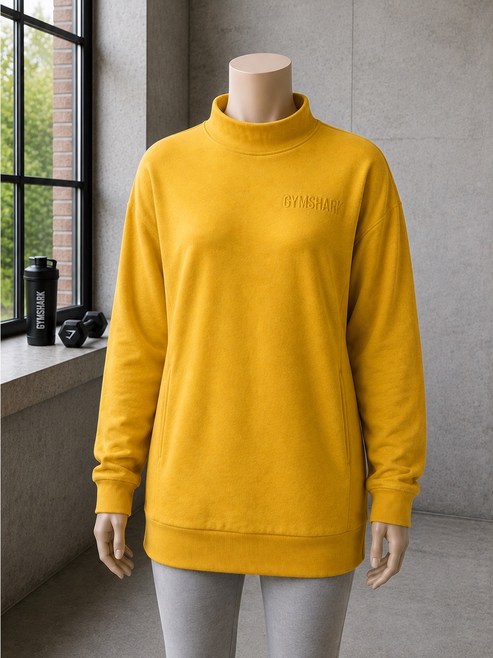 Gymshark Yellow Mock Neck Tunic Hoodie Sweatshirt Size Small